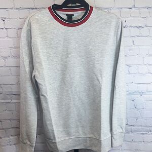 H&M Light Gray Crewneck Sweater with Red Trim